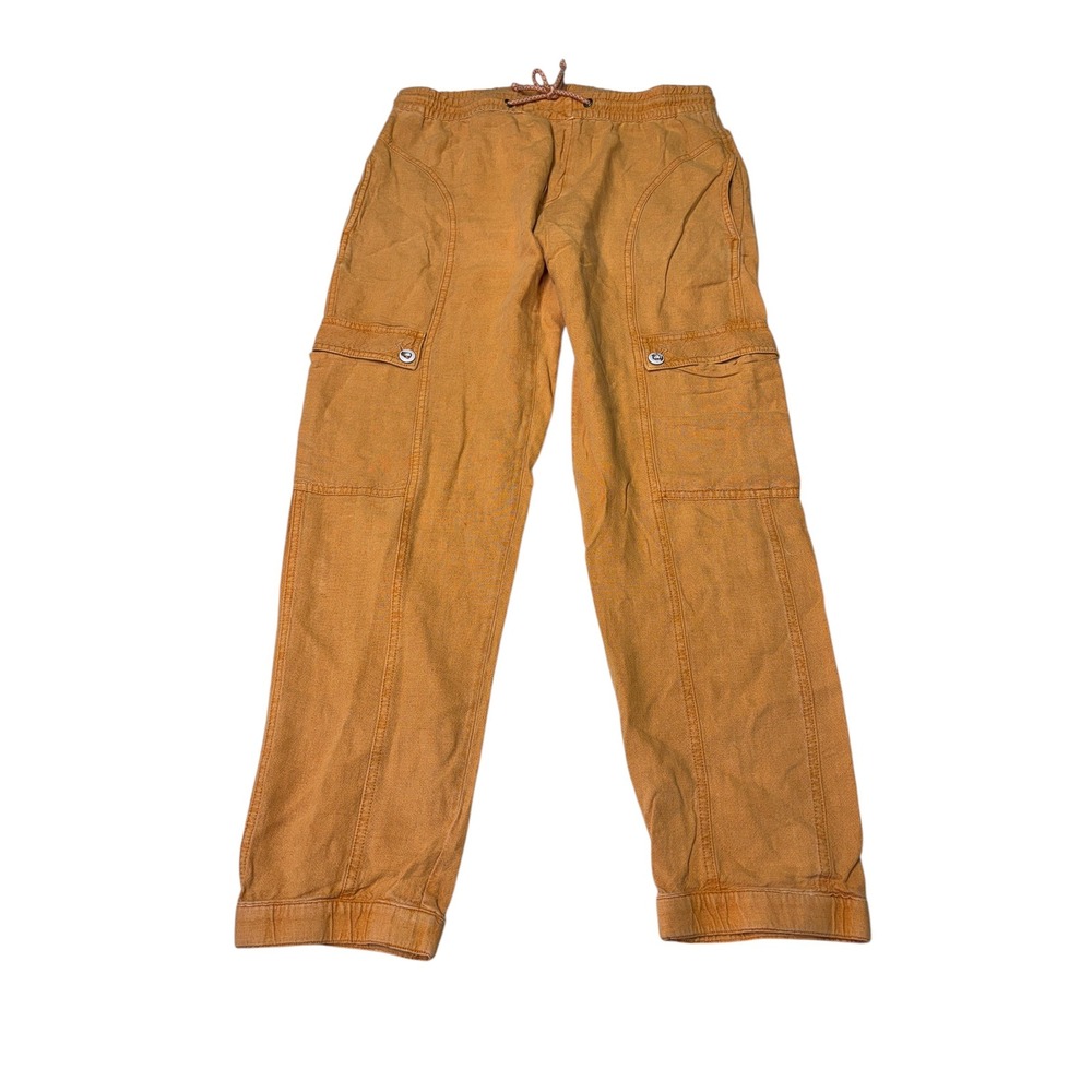 Anthropologie Orange Linen Blend Cargo Pants XS Drawstring Utility Joggers 32X28